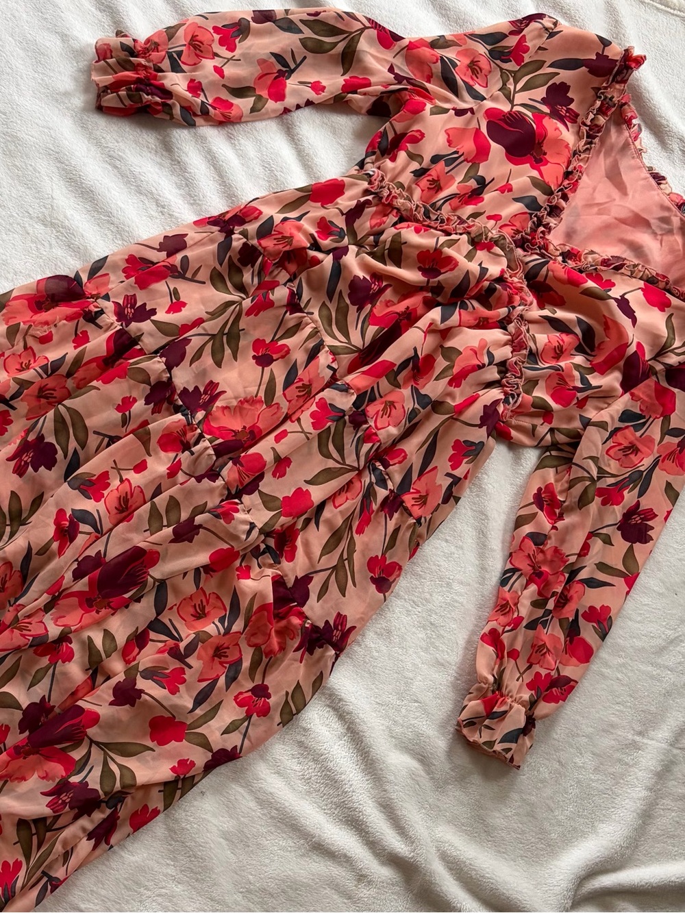 Floral Pink Long Sleeve Maxi Dress